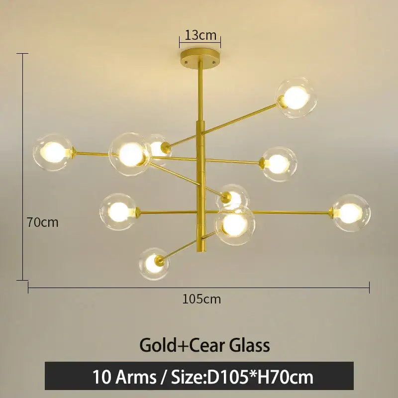 Modern black & gold g9 led chandelier six globe living room light