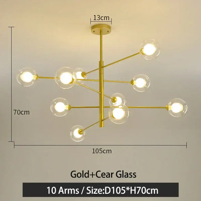Modern black & gold g9 led chandelier six globe living room light