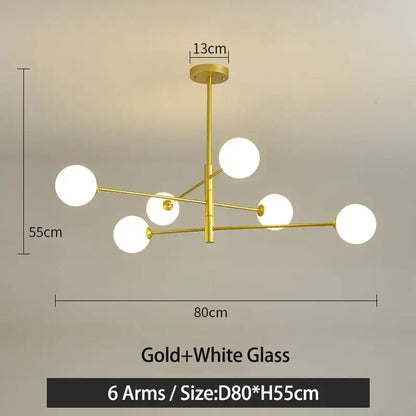 Modern black & gold g9 led chandelier six globe living room light