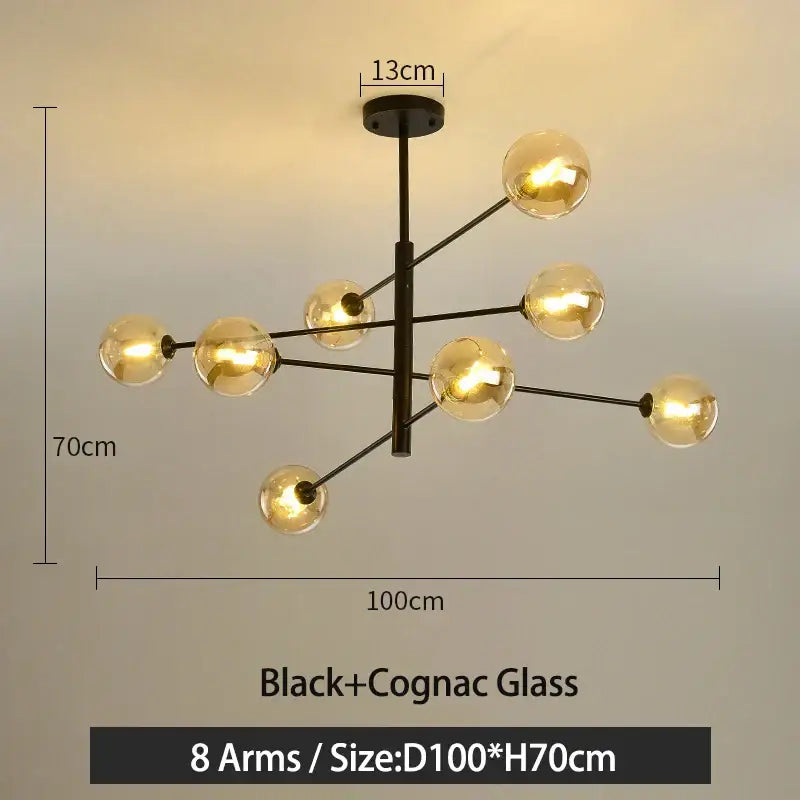 Modern black & gold g9 led chandelier six globe living room light