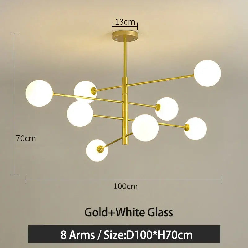Modern black & gold g9 led chandelier six globe living room light