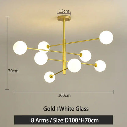 Modern black & gold g9 led chandelier six globe living room light