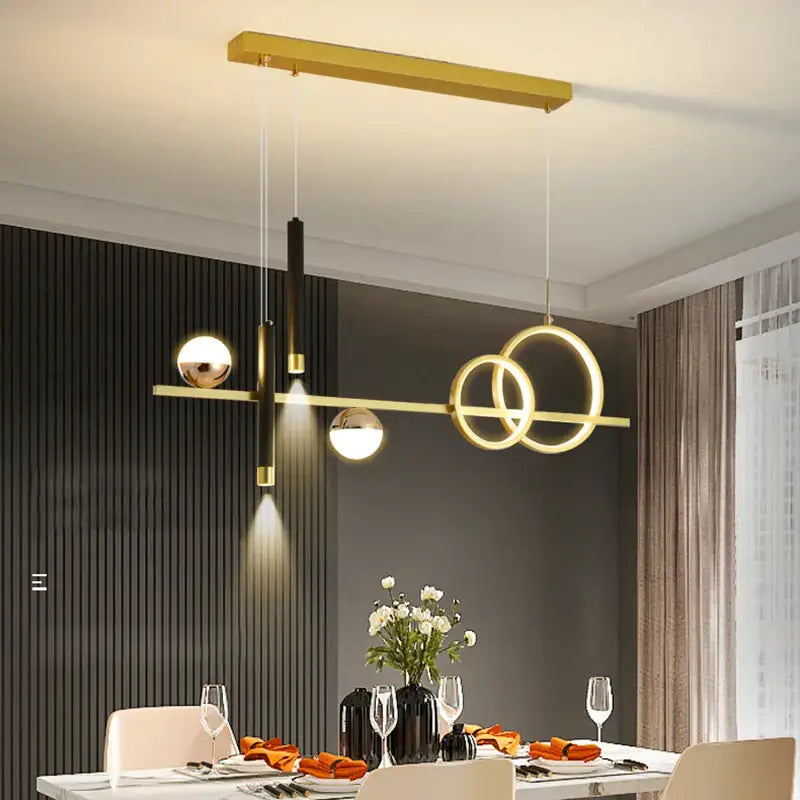 Modern black & gold geometric led pendant lights kitchen chandelier