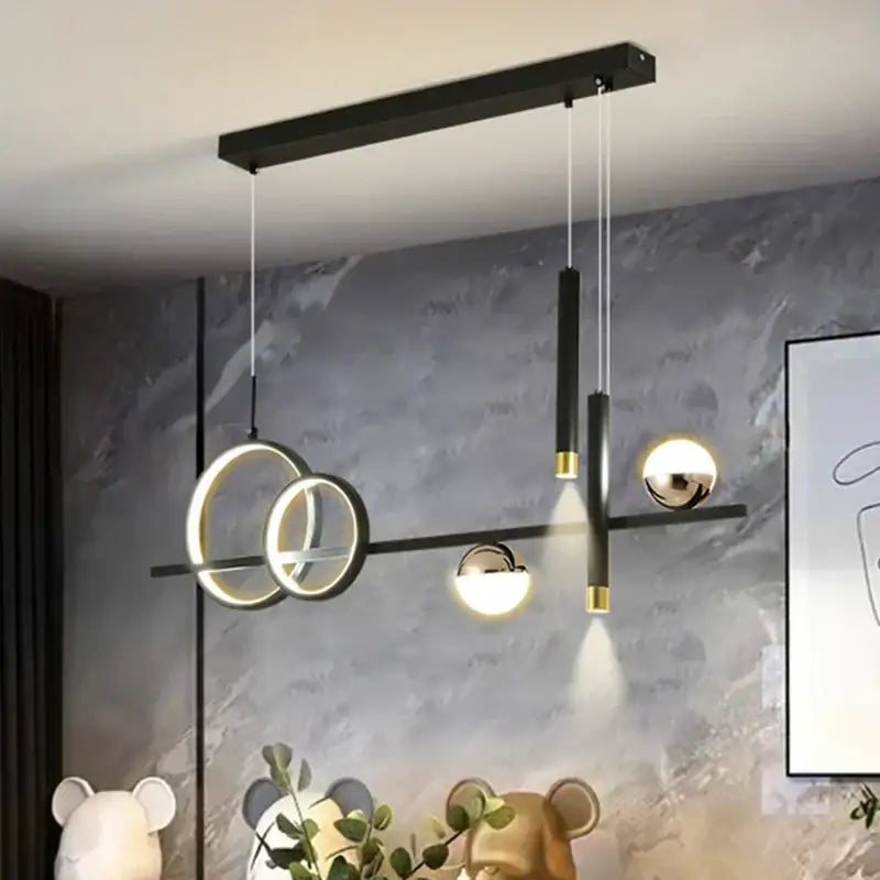 Modern black & gold geometric led pendant lights kitchen chandelier