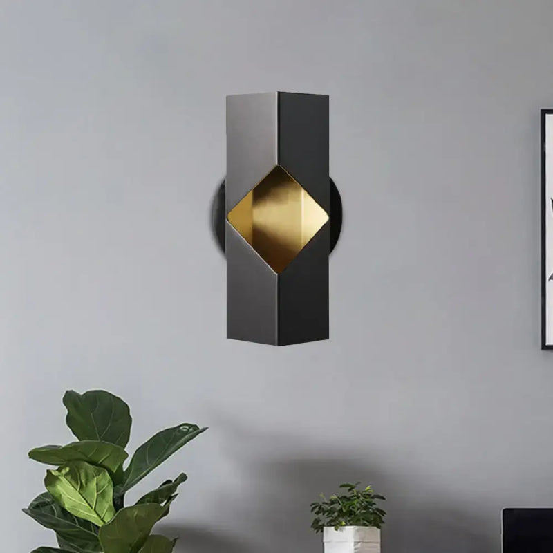 Modern black & gold geometric led sconce bedroom iron shade fixture