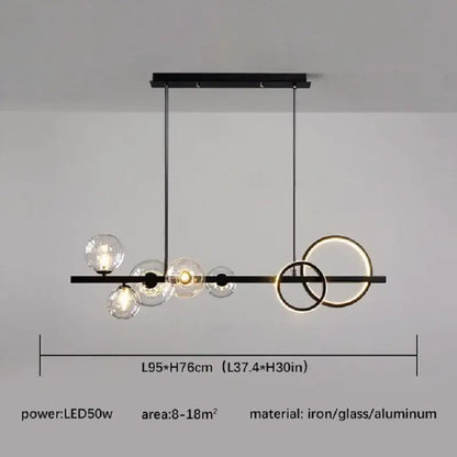 Modern black & gold glass ball led chandelier for dining room
