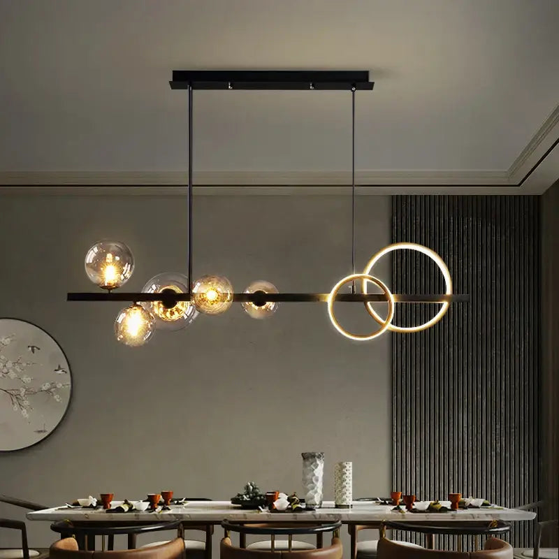 Modern black & gold glass ball led chandelier for dining room