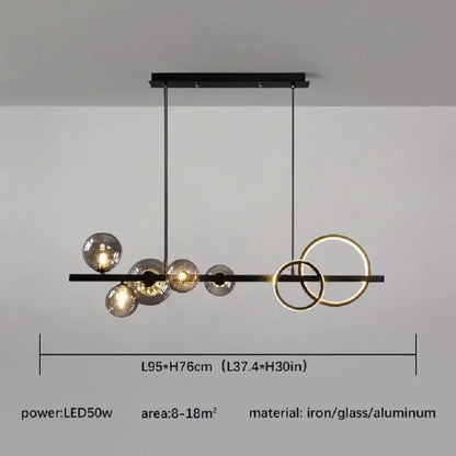 Modern black & gold glass ball led chandelier for dining room