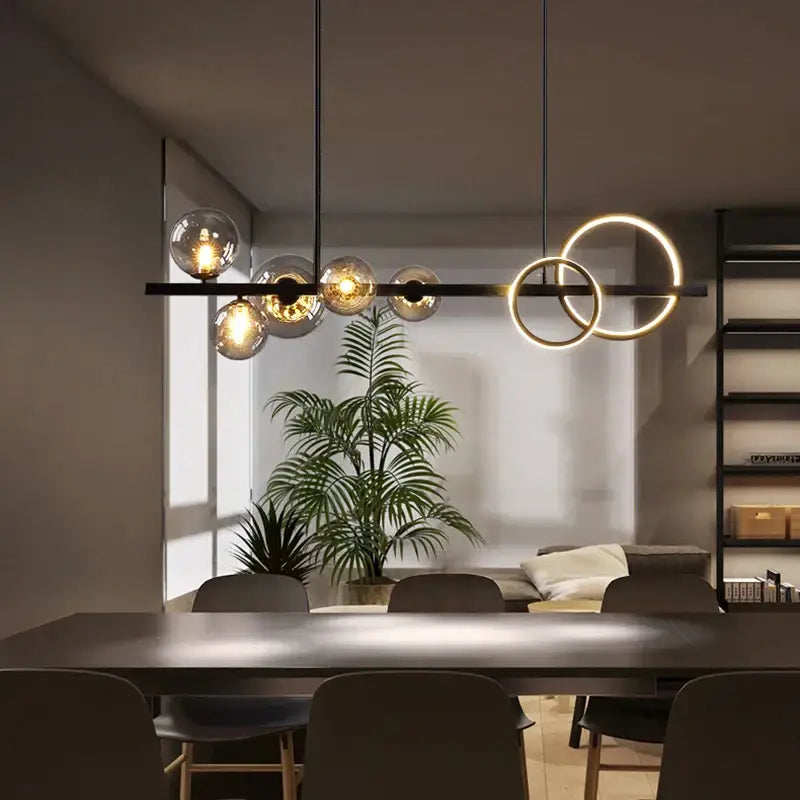 Modern black & gold glass ball led chandelier for dining room