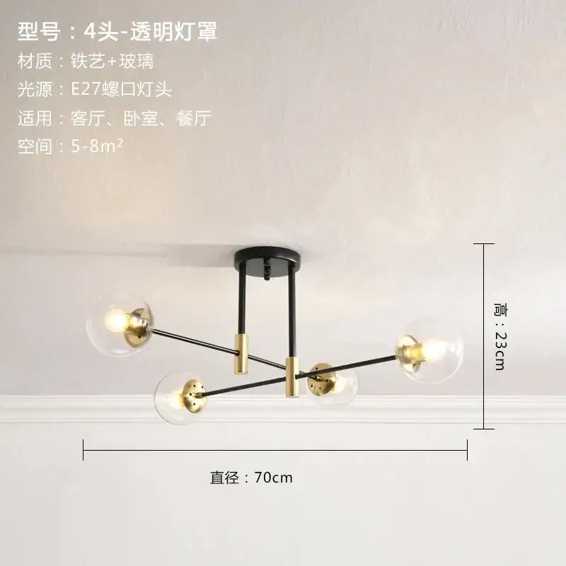 Modern black & gold glass ball led chandelier for living room