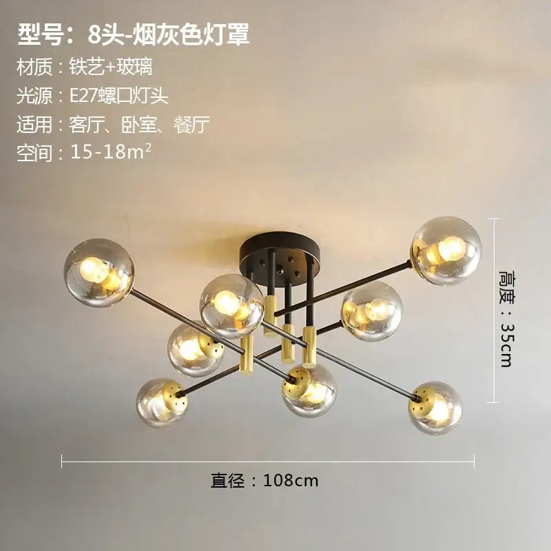 Modern black & gold glass ball led chandelier for living room