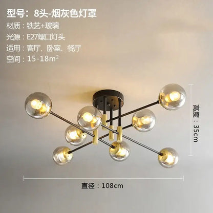 Modern black & gold glass ball led chandelier for living room