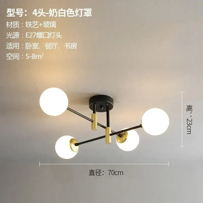 Modern black & gold glass ball led chandelier for living room
