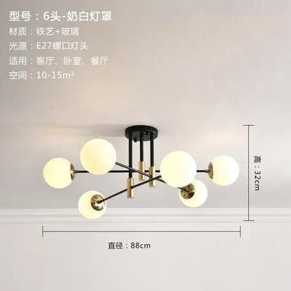 Modern black & gold glass ball led chandelier for living room