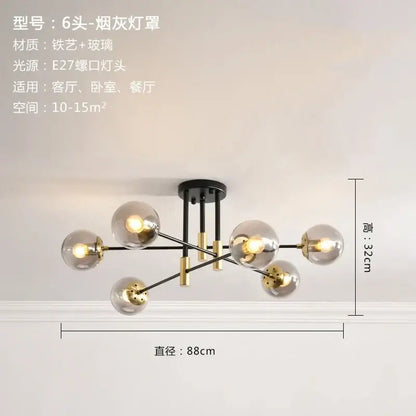 Modern black & gold glass ball led chandelier for living room