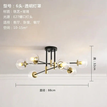 Modern black & gold glass ball led chandelier for living room