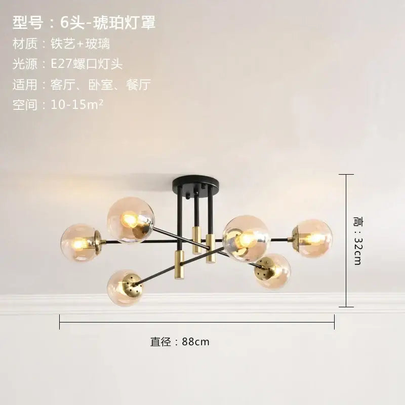 Modern black & gold glass ball led chandelier for living room