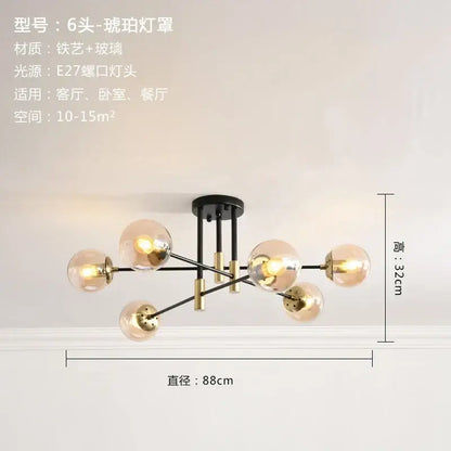 Modern black & gold glass ball led chandelier for living room
