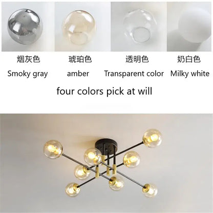 Modern black & gold glass ball led chandelier living room light