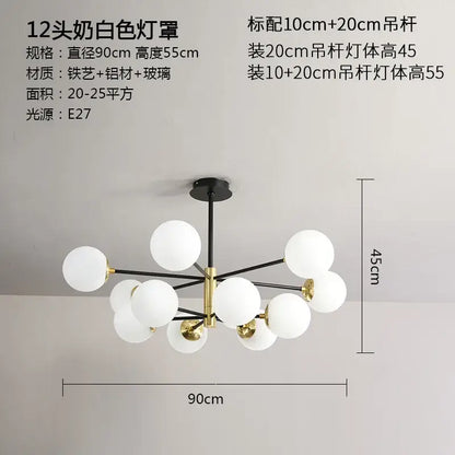 Modern black & gold glass ball led chandelier living room light