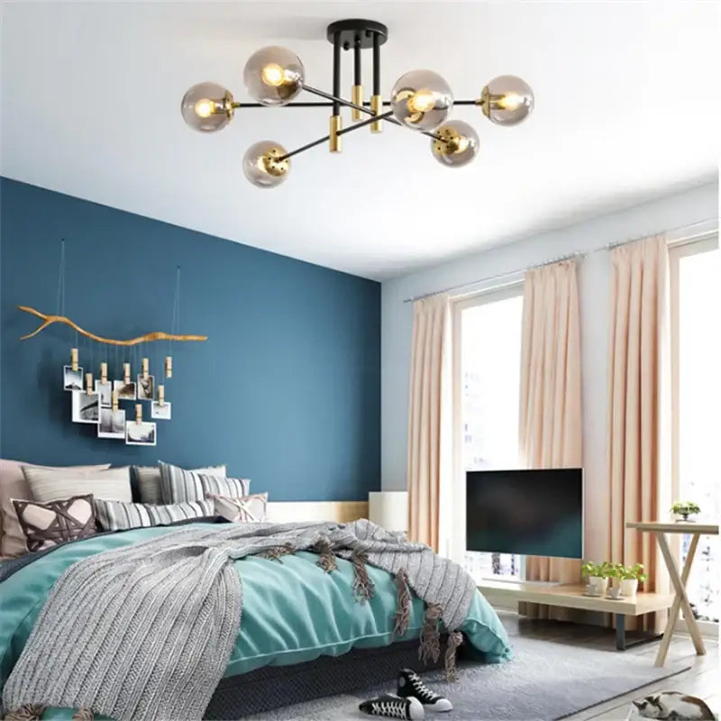 Modern black & gold glass ball led chandelier living room light