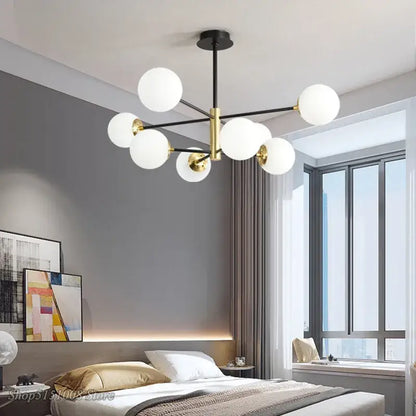 Modern black & gold glass ball led chandelier living room light