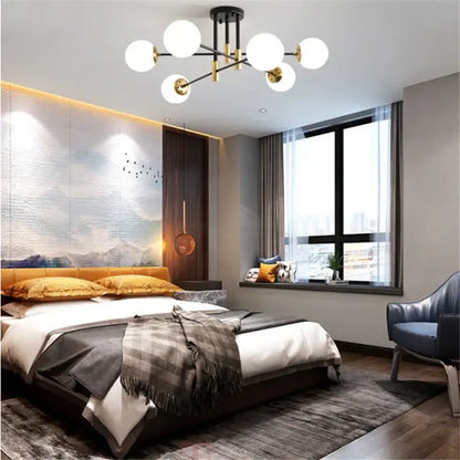 Modern black & gold glass ball led chandelier living room light