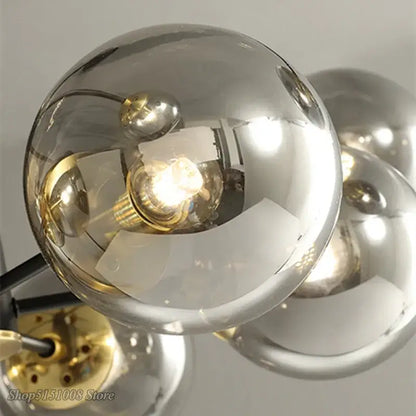Modern black & gold glass ball led chandelier living room light