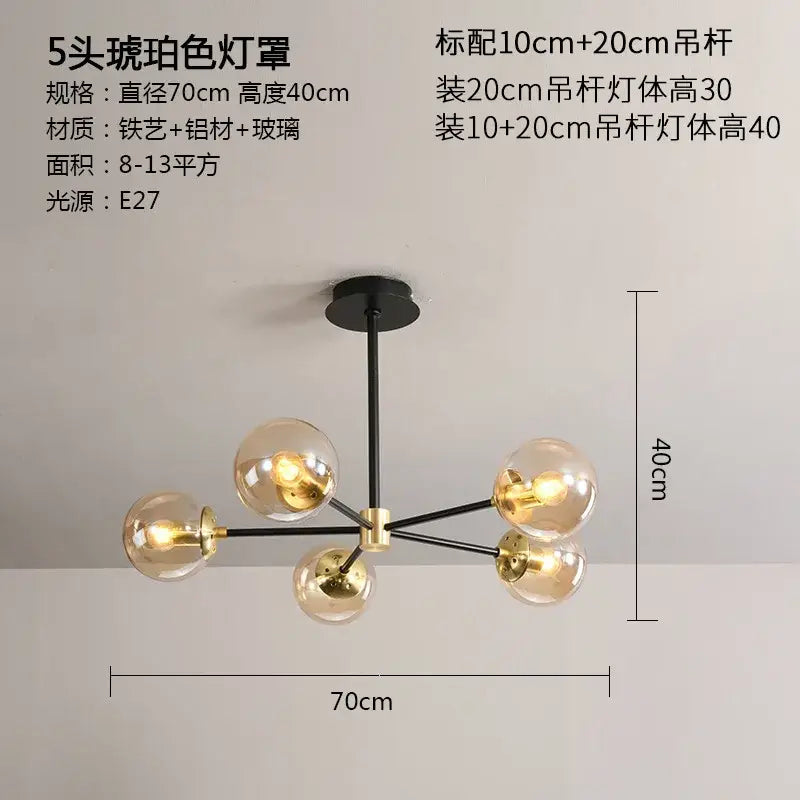 Modern black & gold glass ball led chandelier living room light