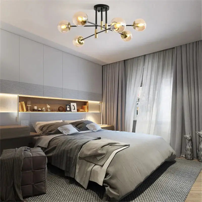 Modern black & gold glass ball led chandelier living room light