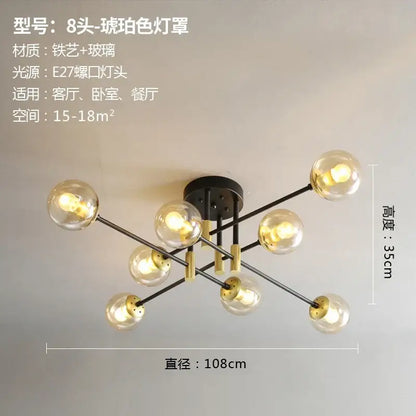 Modern black & gold glass ball led chandelier living room light