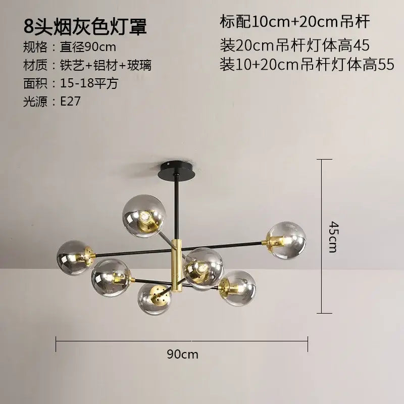 Modern black & gold glass ball led chandelier living room light