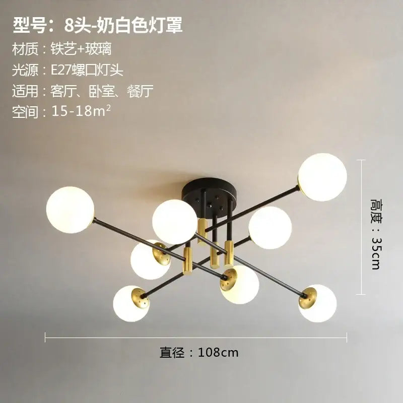 Modern black & gold glass ball led chandelier living room light