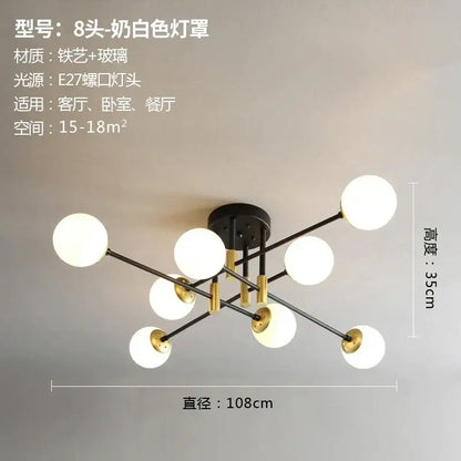 Modern black & gold glass ball led chandelier living room light