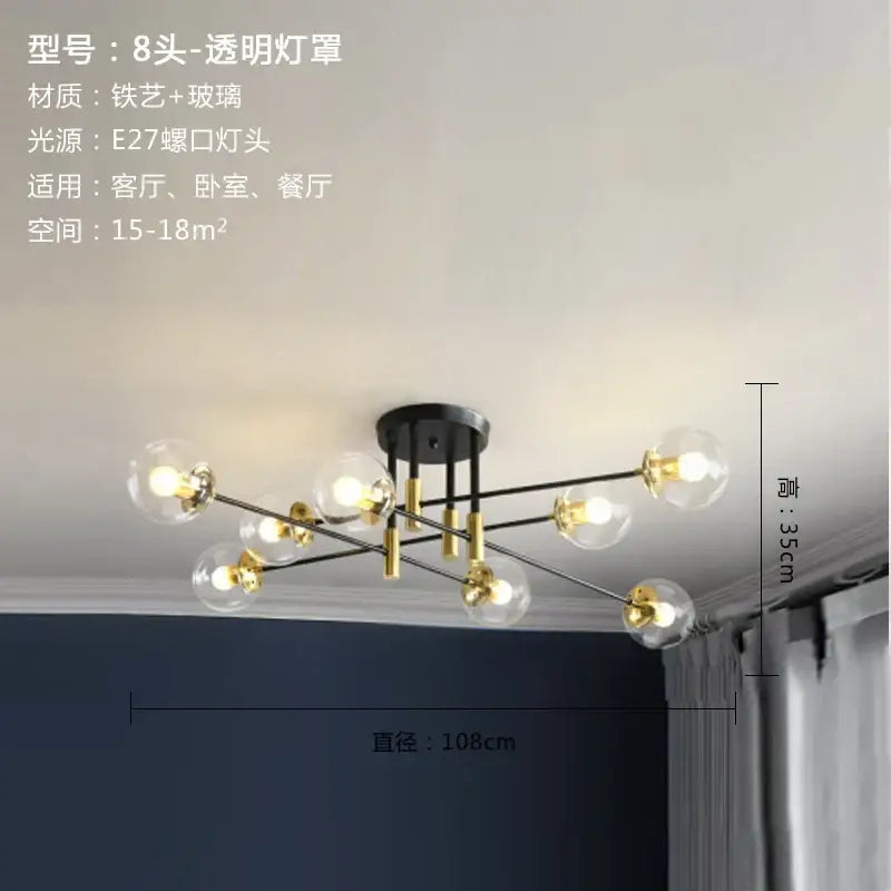 Modern black & gold glass ball led chandelier living room light