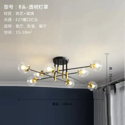 Modern black & gold glass ball led chandelier living room light