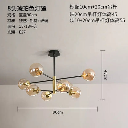 Modern black & gold glass ball led chandelier living room light
