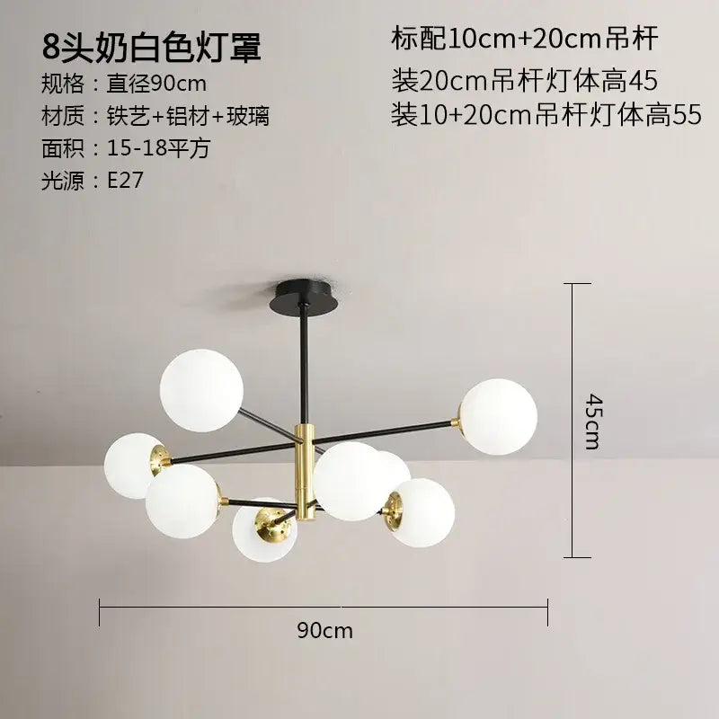 Modern black & gold glass ball led chandelier living room light