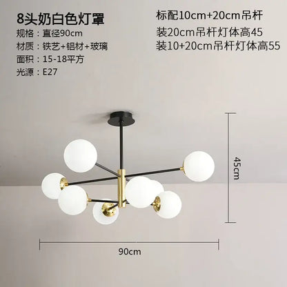 Modern black & gold glass ball led chandelier living room light