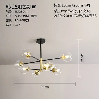 Modern black & gold glass ball led chandelier living room light