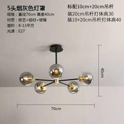 Modern black & gold glass ball led chandelier living room light
