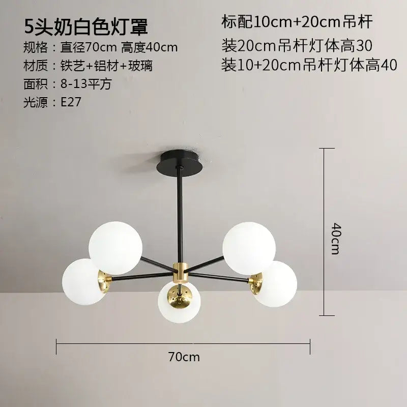 Modern black & gold glass ball led chandelier living room light