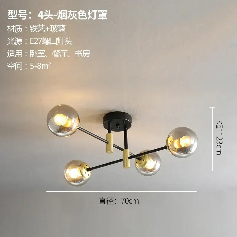 Modern black & gold glass ball led chandelier living room light
