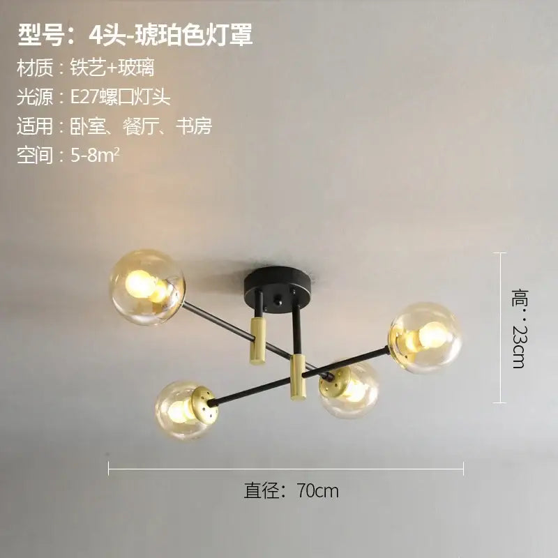Modern black & gold glass ball led chandelier living room light
