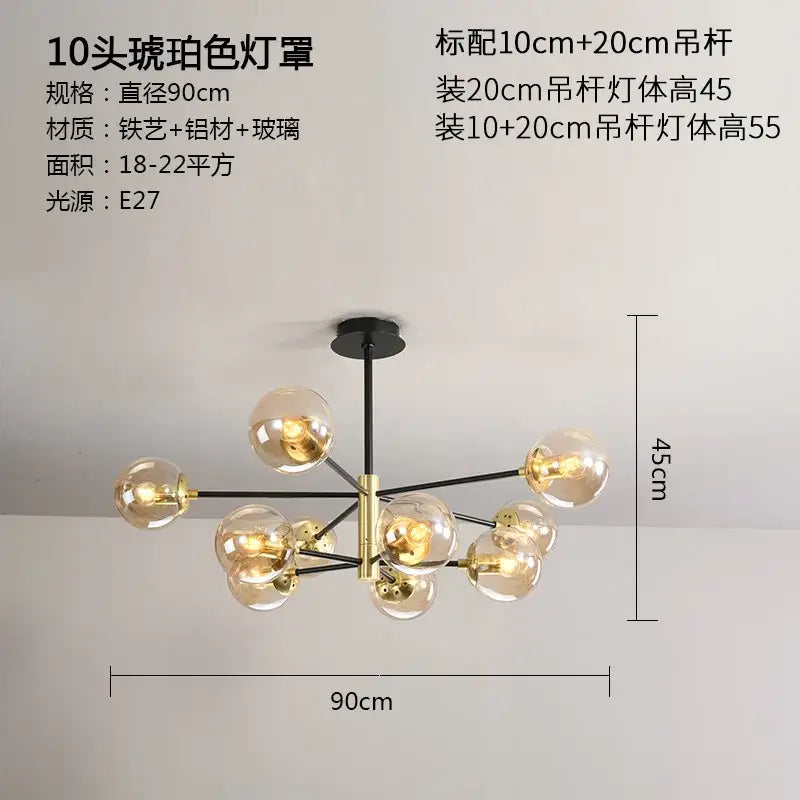 Modern black & gold glass ball led chandelier living room light