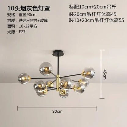 Modern black & gold glass ball led chandelier living room light
