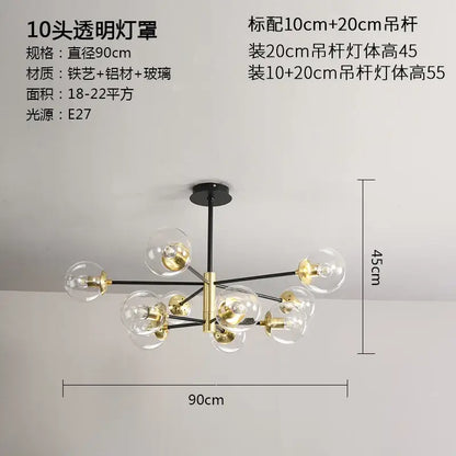 Modern black & gold glass ball led chandelier living room light