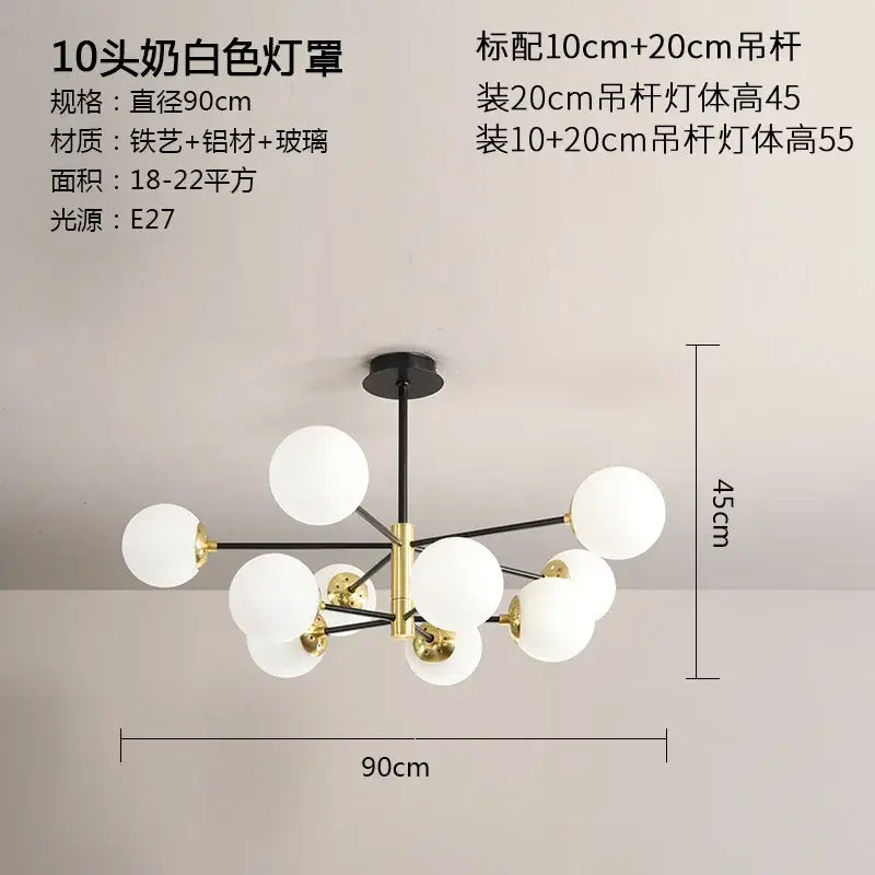 Modern black & gold glass ball led chandelier living room light