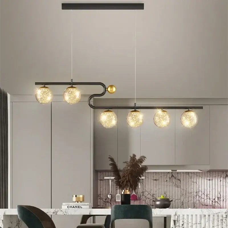 Modern black & gold glass ball led chandelier pendant dining room