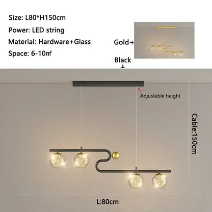 Modern black & gold glass ball led chandelier pendant dining room